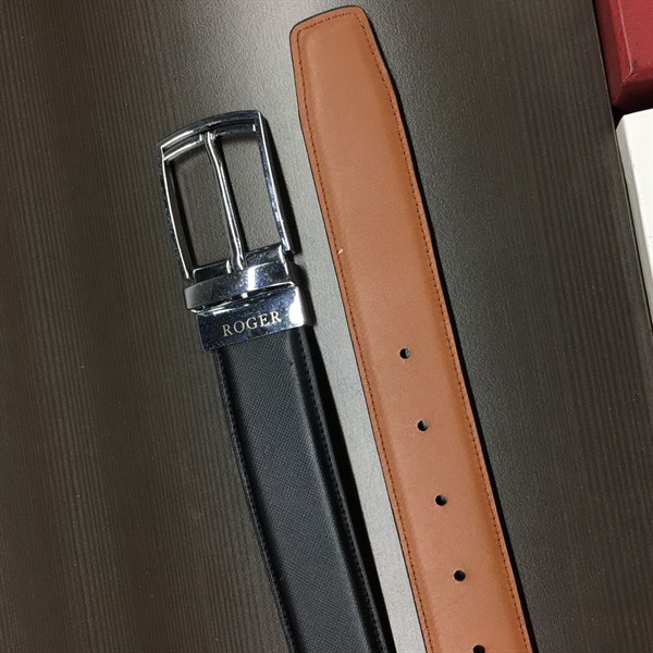 Thắt lưng da cao cấp khoá xoay bạc 3.2cm